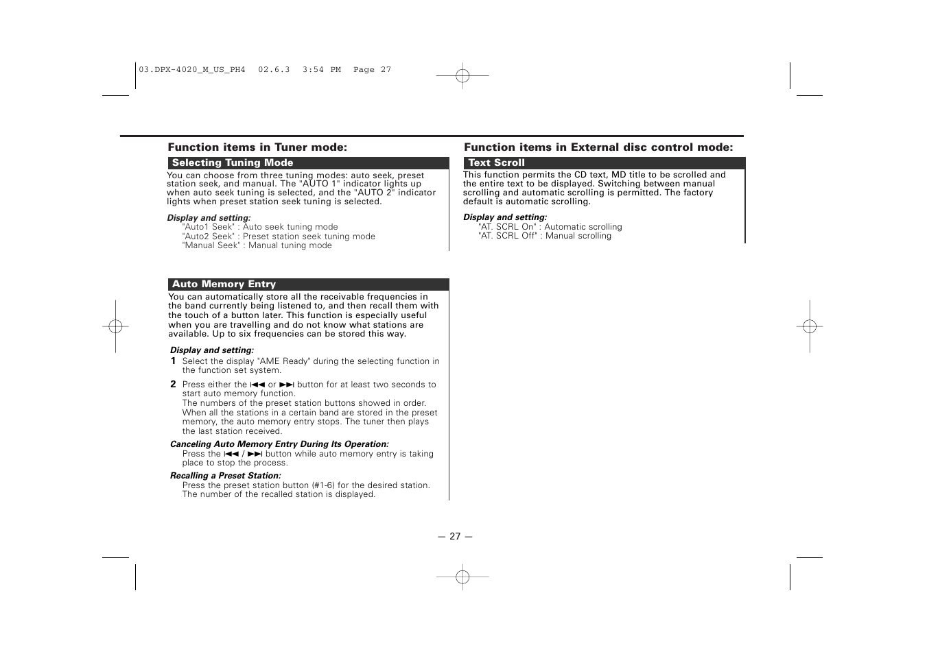 Kenwood DPX-4020PH4 User Manual | Page 27 / 36