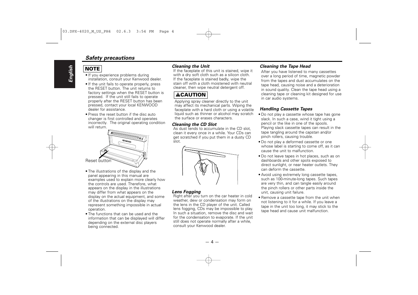 Kenwood DPX-4020PH4 User Manual | Page 4 / 36