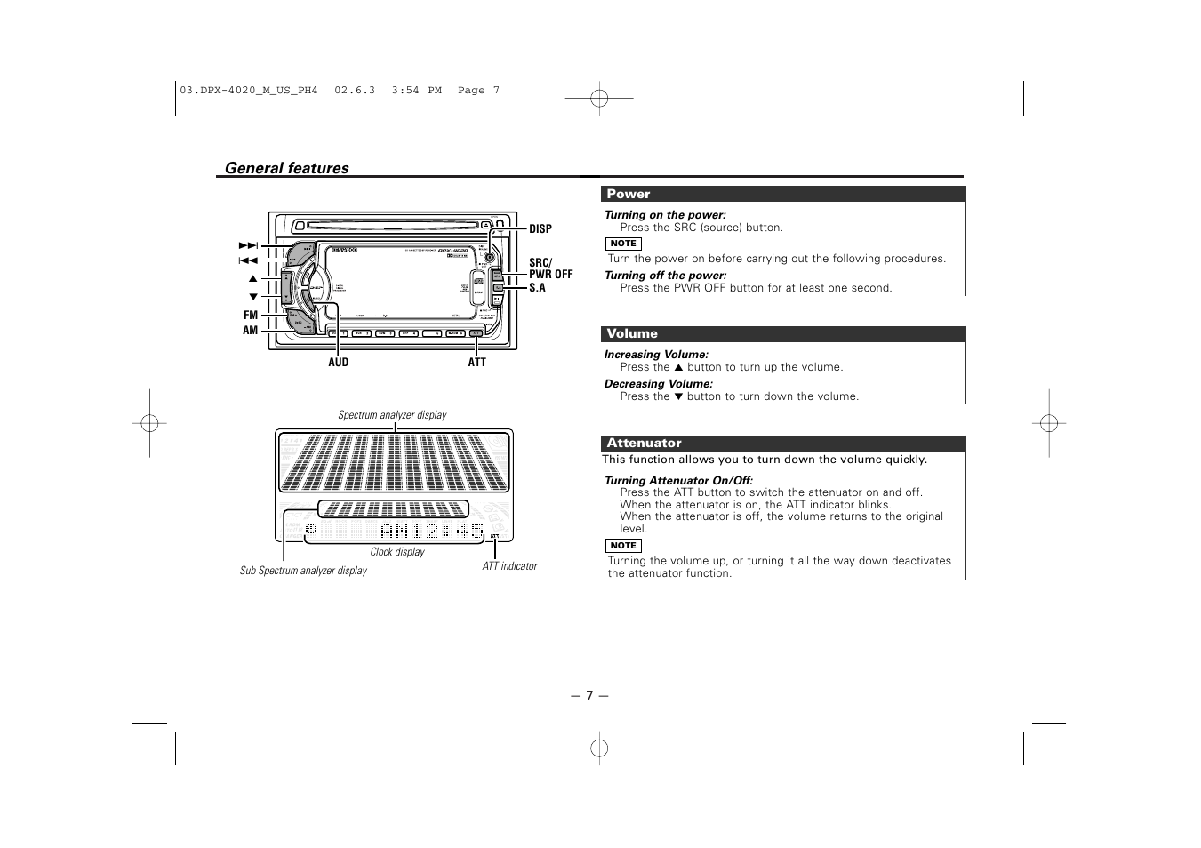 General features | Kenwood DPX-4020PH4 User Manual | Page 7 / 36