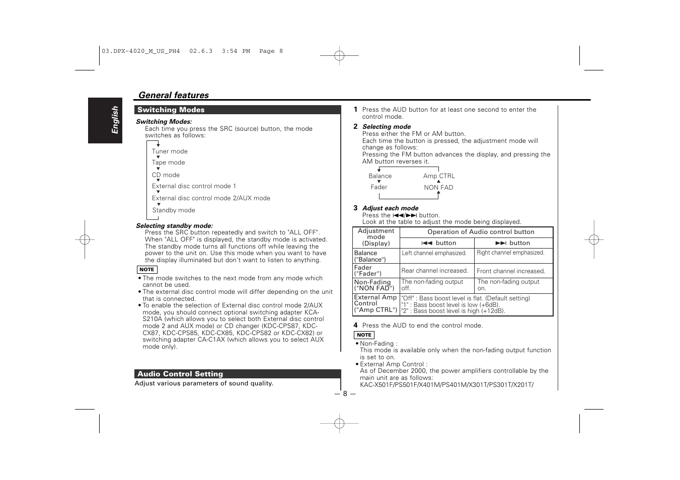 Kenwood DPX-4020PH4 User Manual | Page 8 / 36