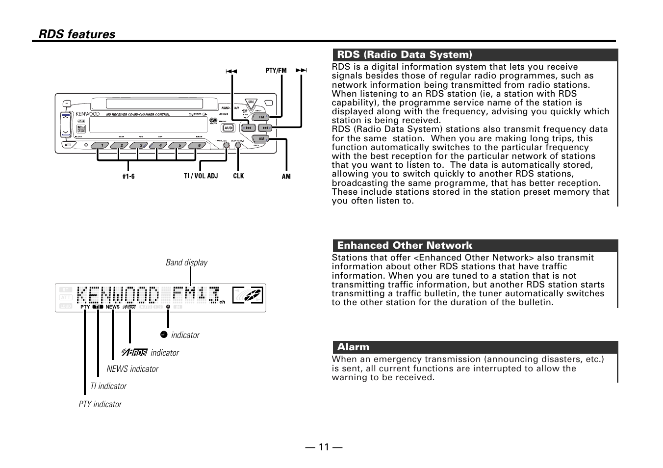 Rds features | Kenwood KMD-673R User Manual | Page 11 / 36