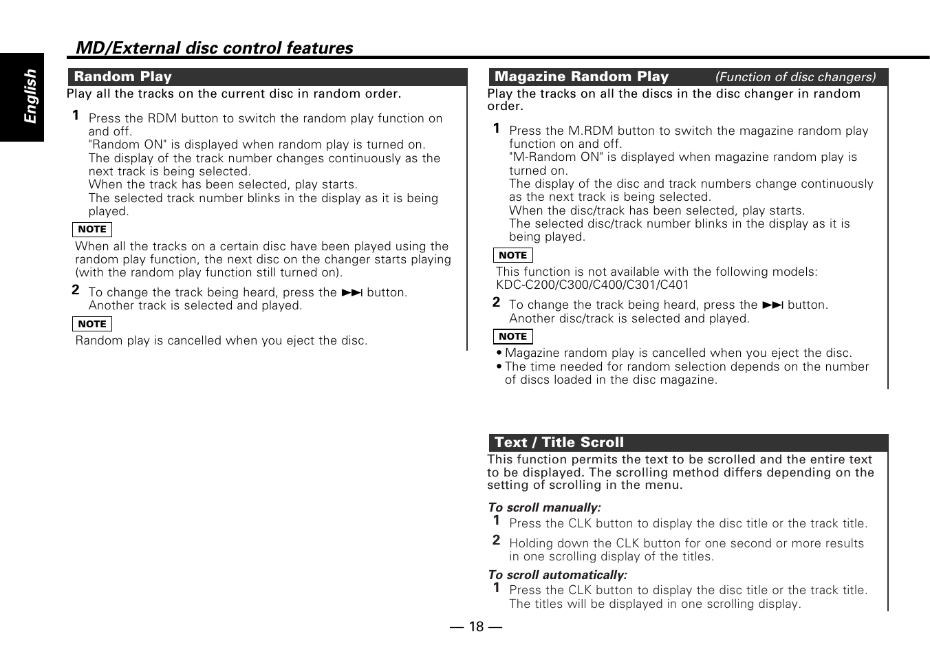 Md/external disc control features | Kenwood KMD-673R User Manual | Page 18 / 36