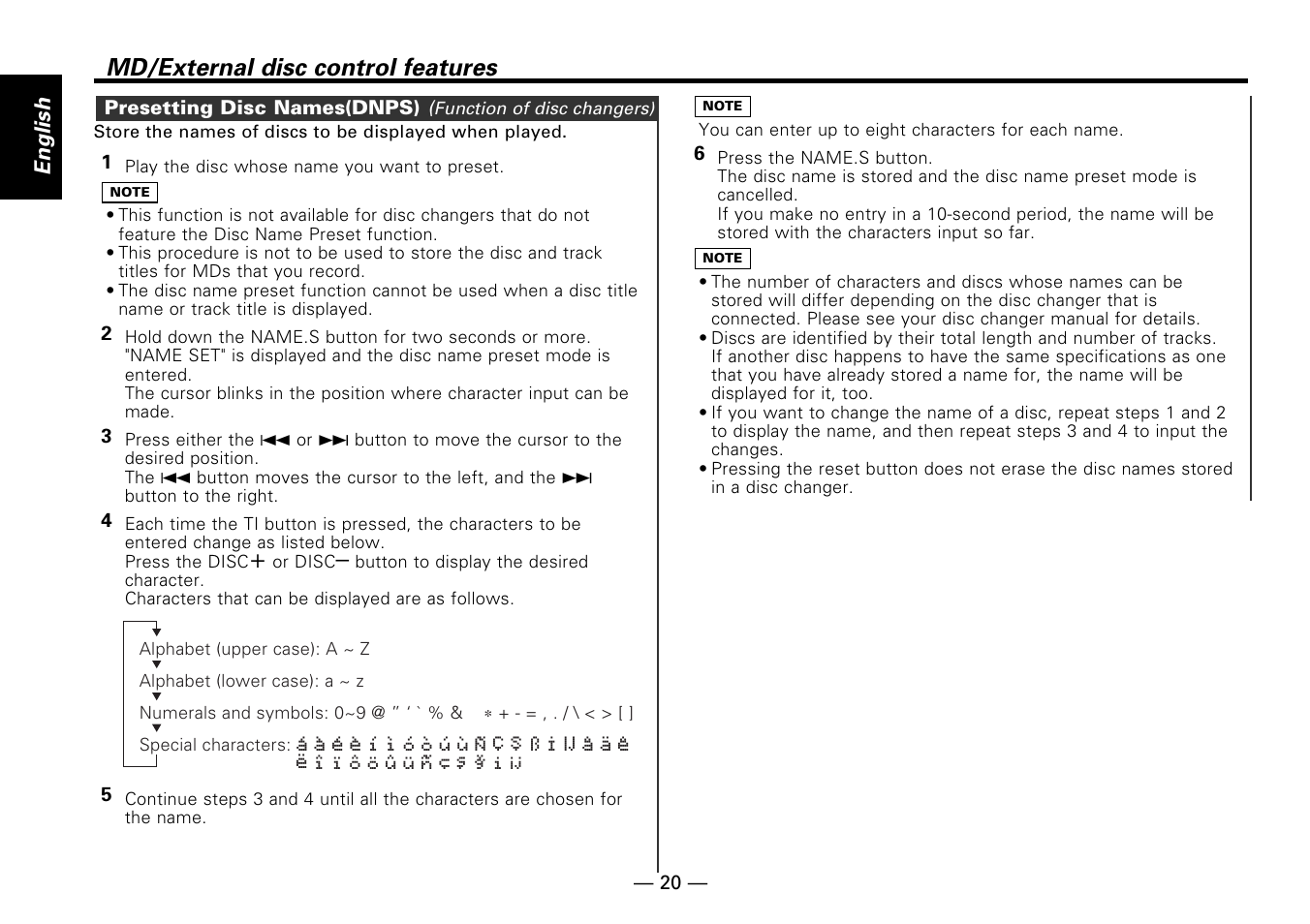 Md/external disc control features | Kenwood KMD-673R User Manual | Page 20 / 36