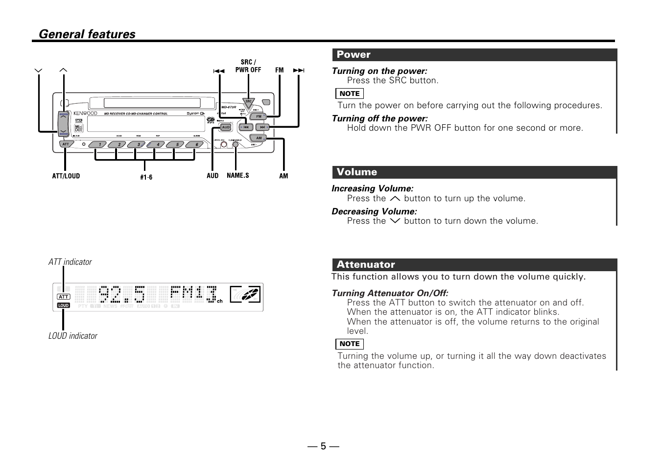 General features | Kenwood KMD-673R User Manual | Page 5 / 36