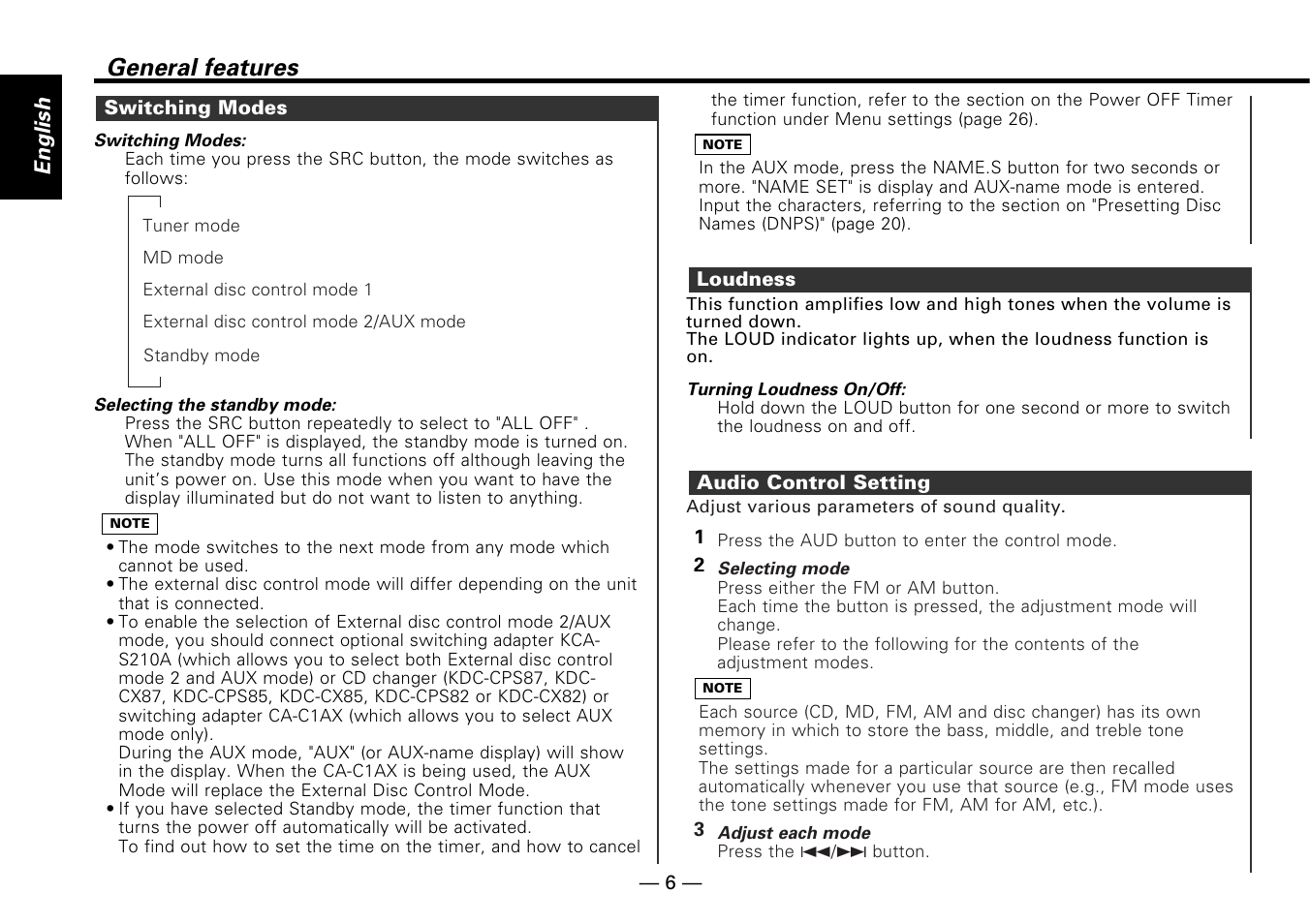 General features, English | Kenwood KMD-673R User Manual | Page 6 / 36