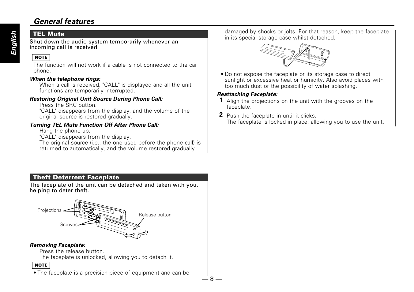 General features, English | Kenwood KMD-673R User Manual | Page 8 / 36