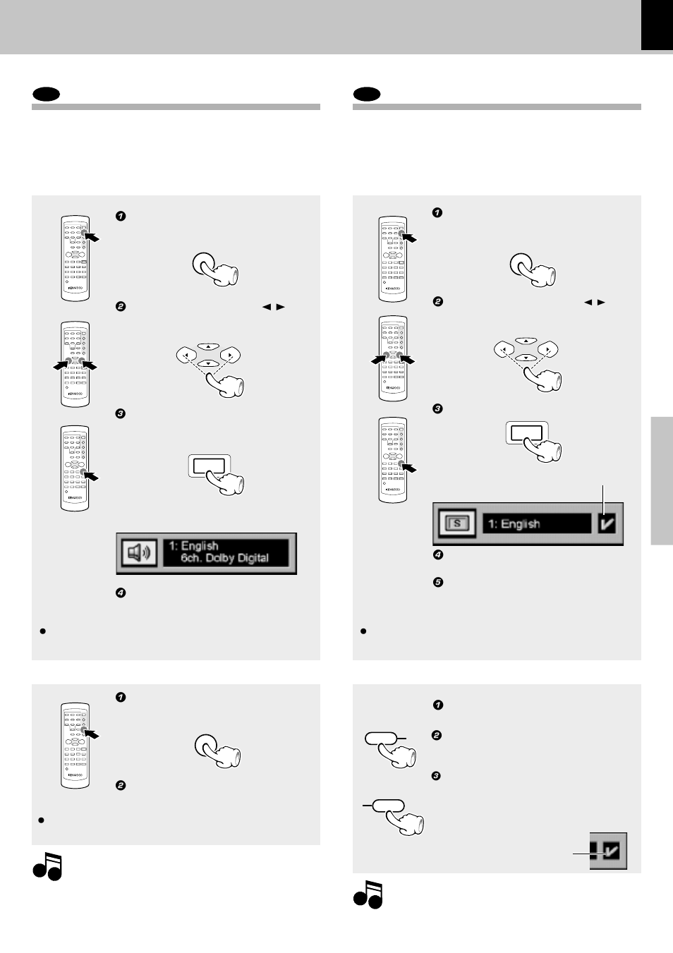 Dvd changing the audio language, Dvd changing the subtitle language, Changing the audio language | Changing the subtitle language, Using the on-screen banner display | Kenwood DVF-3550 User Manual | Page 19 / 44