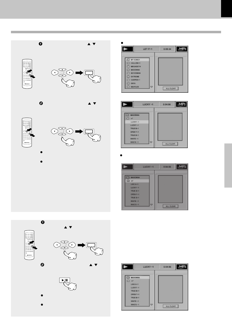 Selecting mp3 files or folders, Operations, Mp3 function | Kenwood DVF-3550 User Manual | Page 37 / 44