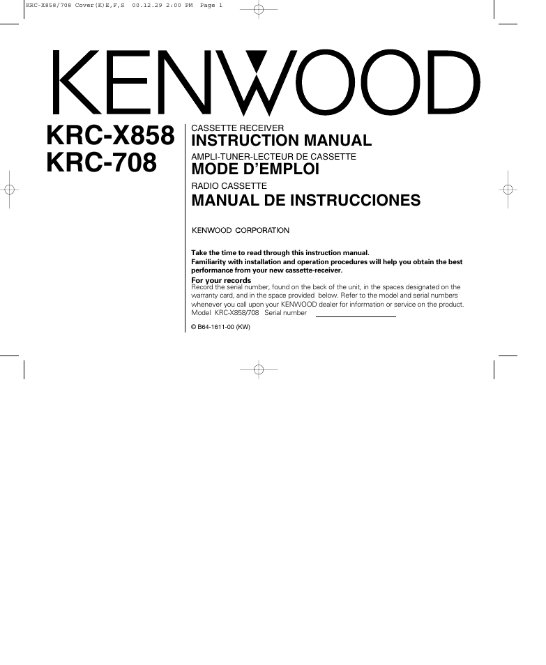 Kenwood KRC-X858 User Manual | 49 pages