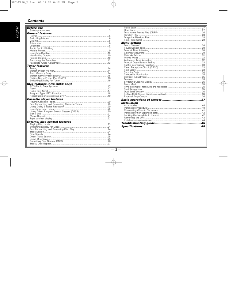 Kenwood KRC-X858 User Manual | Page 2 / 49