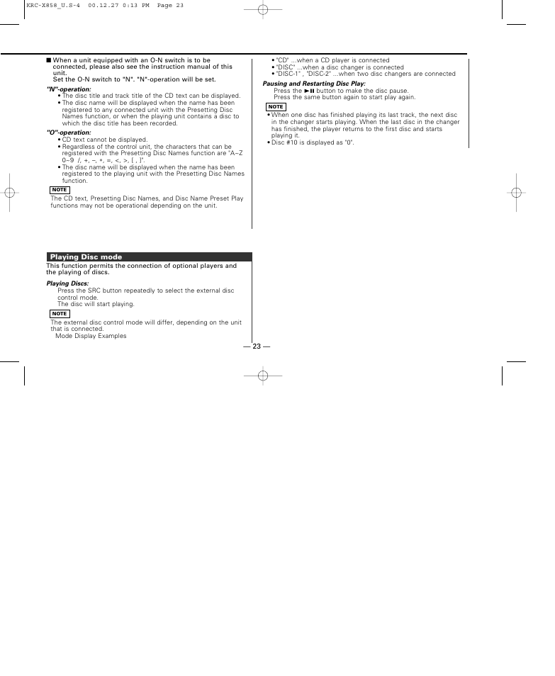 Playing disc mode | Kenwood KRC-X858 User Manual | Page 23 / 49