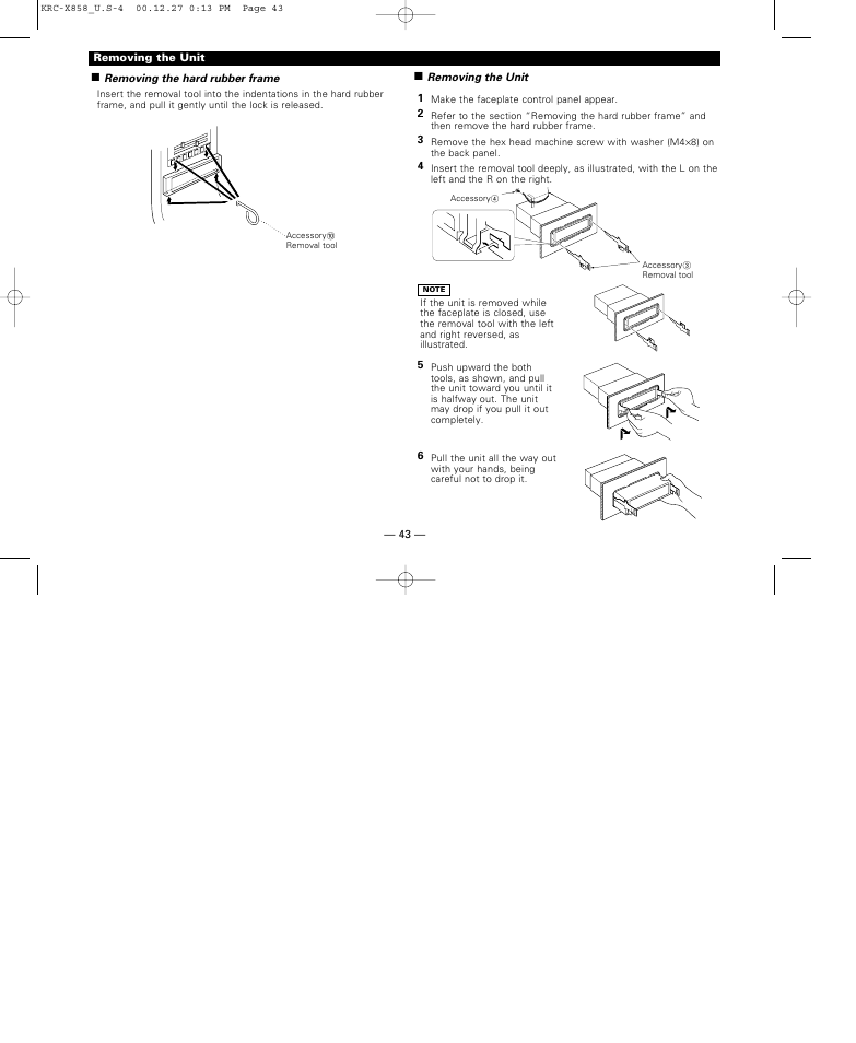 Removing the unit | Kenwood KRC-X858 User Manual | Page 43 / 49