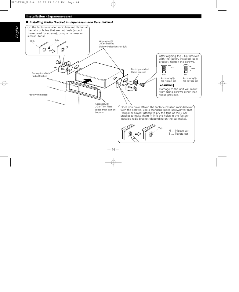 Installation (japanese-cars), English | Kenwood KRC-X858 User Manual | Page 44 / 49