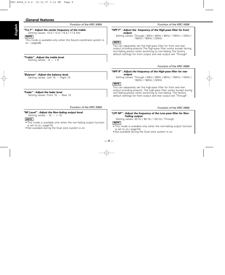 General features | Kenwood KRC-X858 User Manual | Page 8 / 49