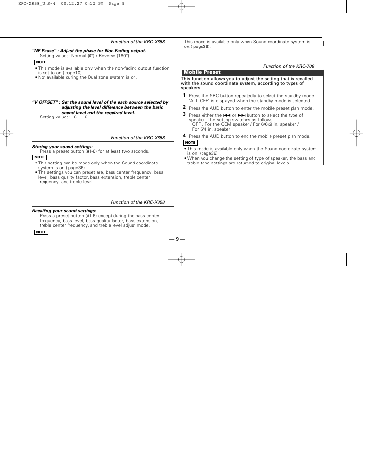 Mobile preset | Kenwood KRC-X858 User Manual | Page 9 / 49