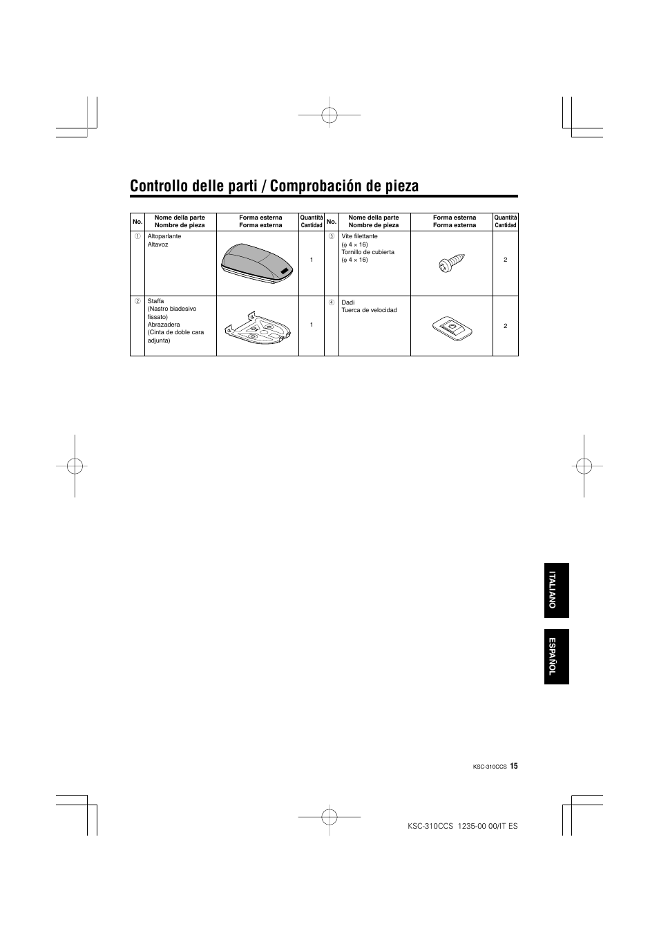 Controllo delle parti / comprobación de pieza | Kenwood KSC-310CCS User Manual | Page 15 / 20