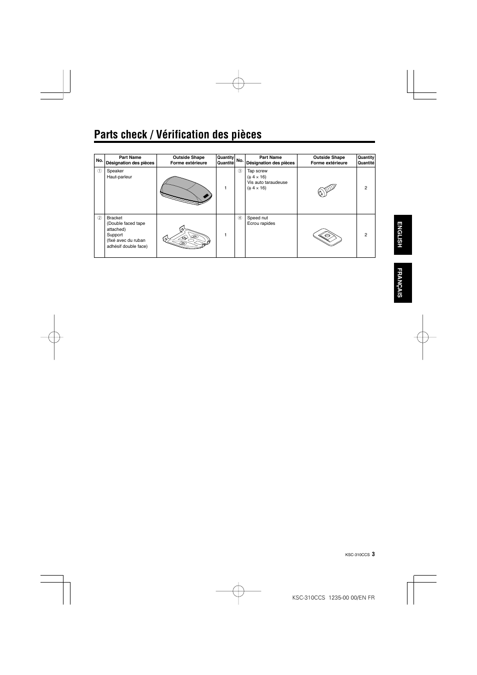 Parts check / vérification des pièces | Kenwood KSC-310CCS User Manual | Page 3 / 20