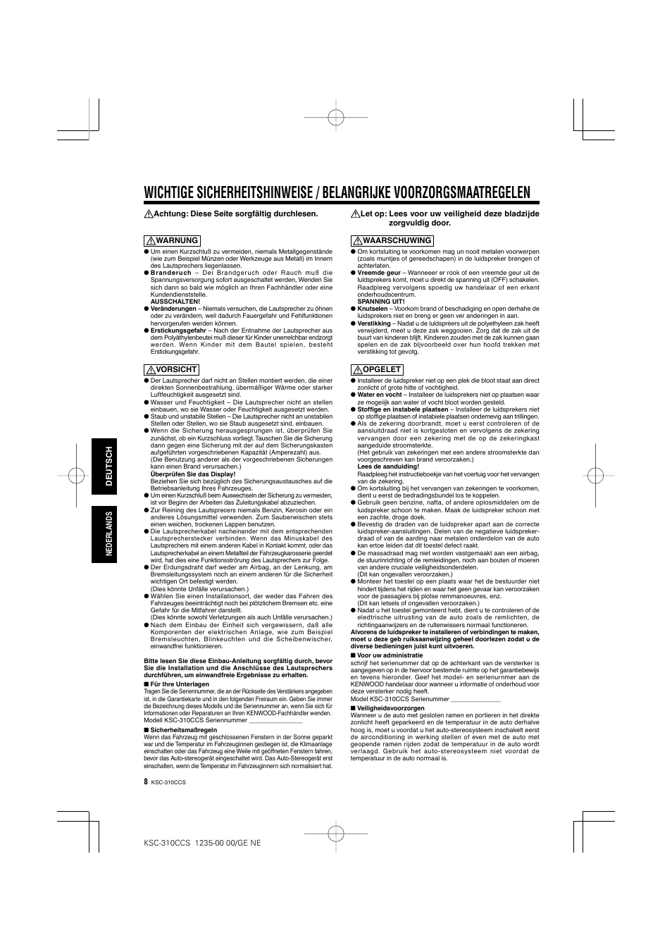 Kenwood KSC-310CCS User Manual | Page 8 / 20