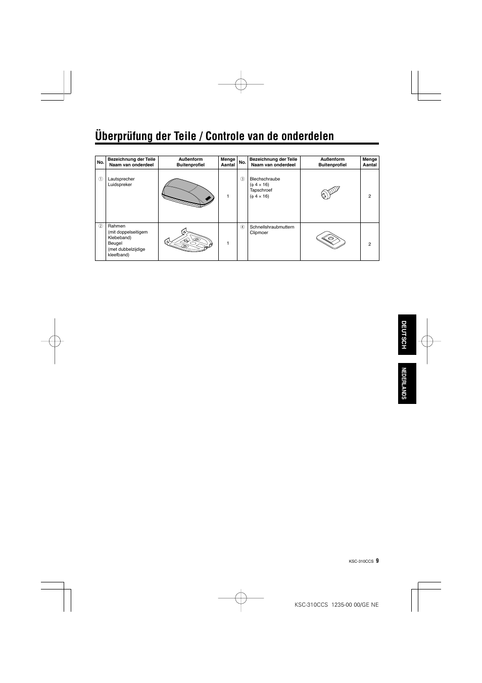 Überprüfung der teile / controle van de onderdelen | Kenwood KSC-310CCS User Manual | Page 9 / 20