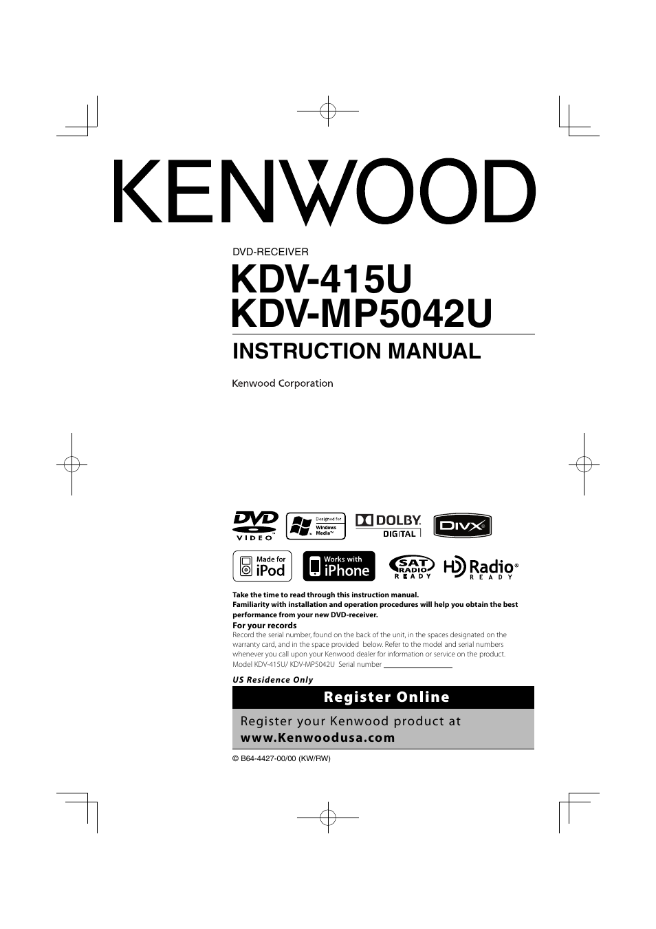 Kenwood KDV-MP5042U User Manual | 42 pages