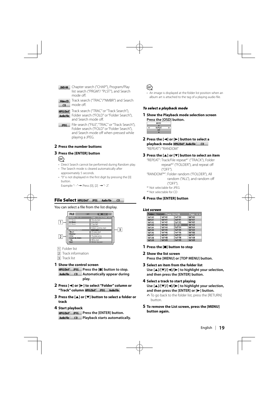 File select | Kenwood KDV-MP5042U User Manual | Page 19 / 42