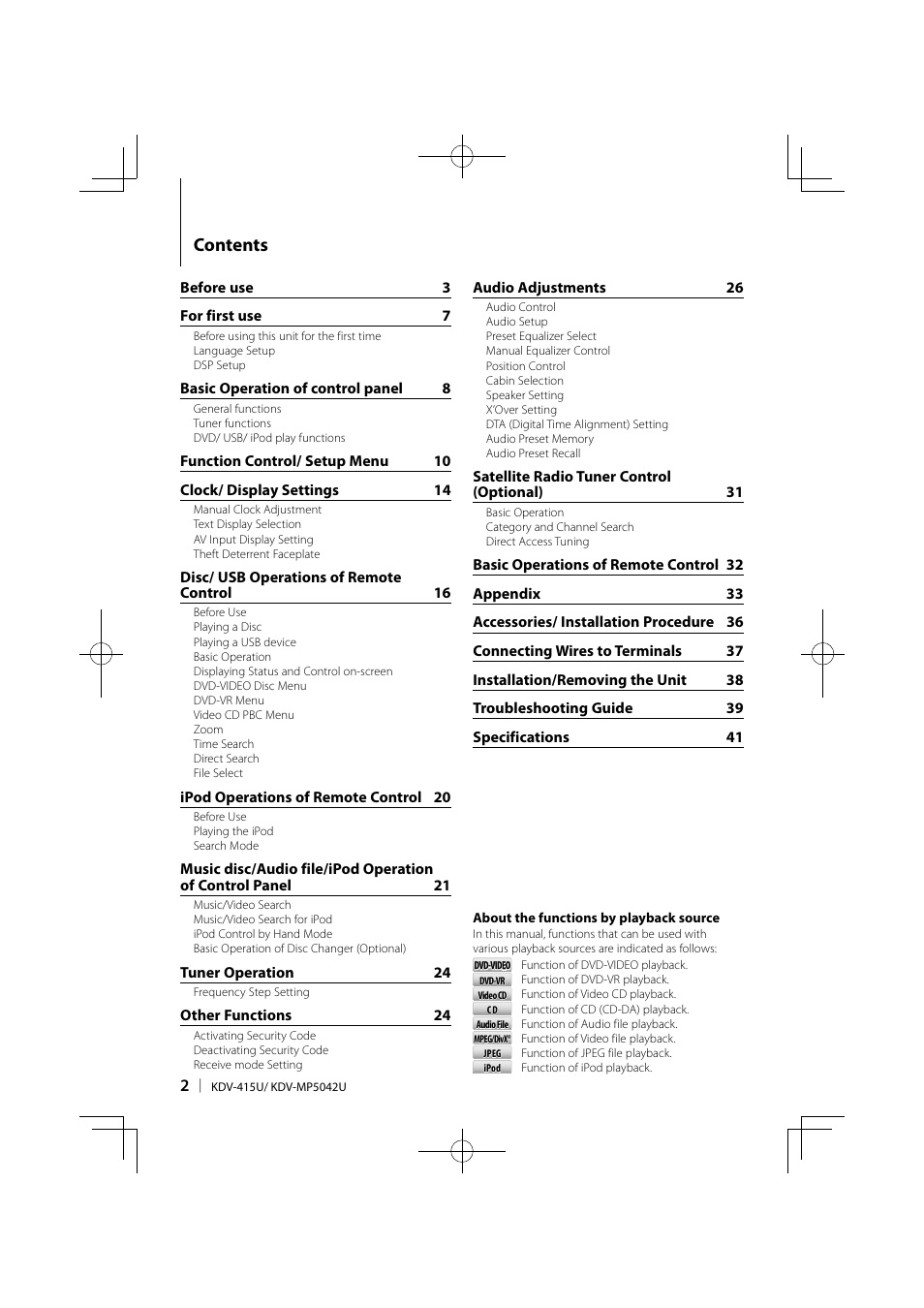 Kenwood KDV-MP5042U User Manual | Page 2 / 42