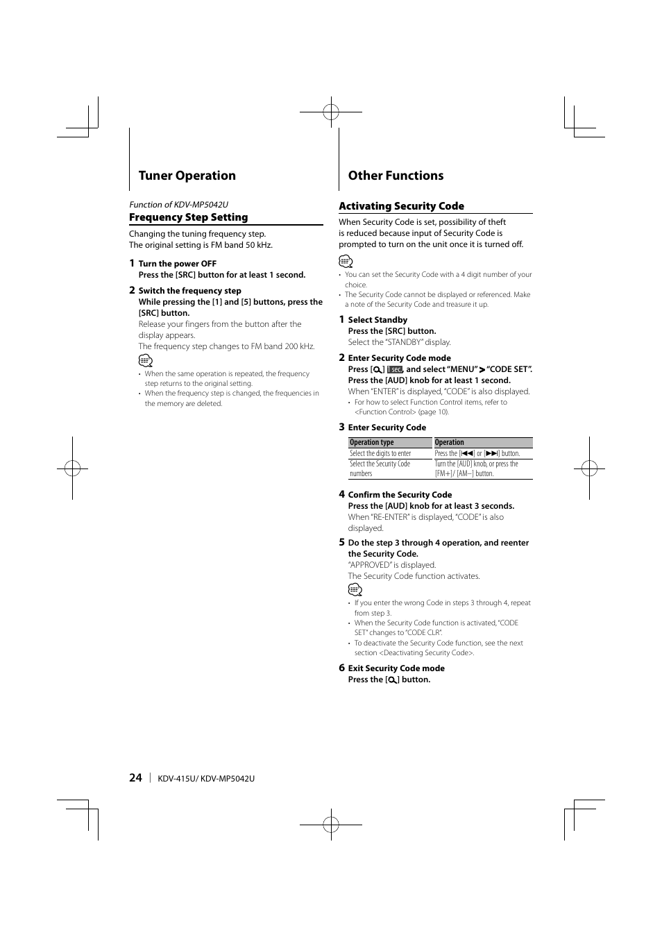 Tuner operation, Other functions | Kenwood KDV-MP5042U User Manual | Page 24 / 42