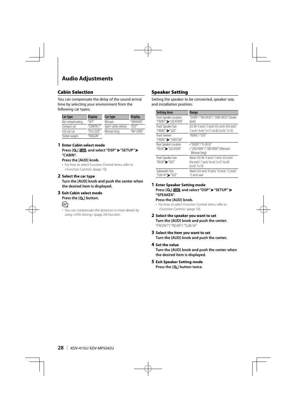 Audio adjustments | Kenwood KDV-MP5042U User Manual | Page 28 / 42