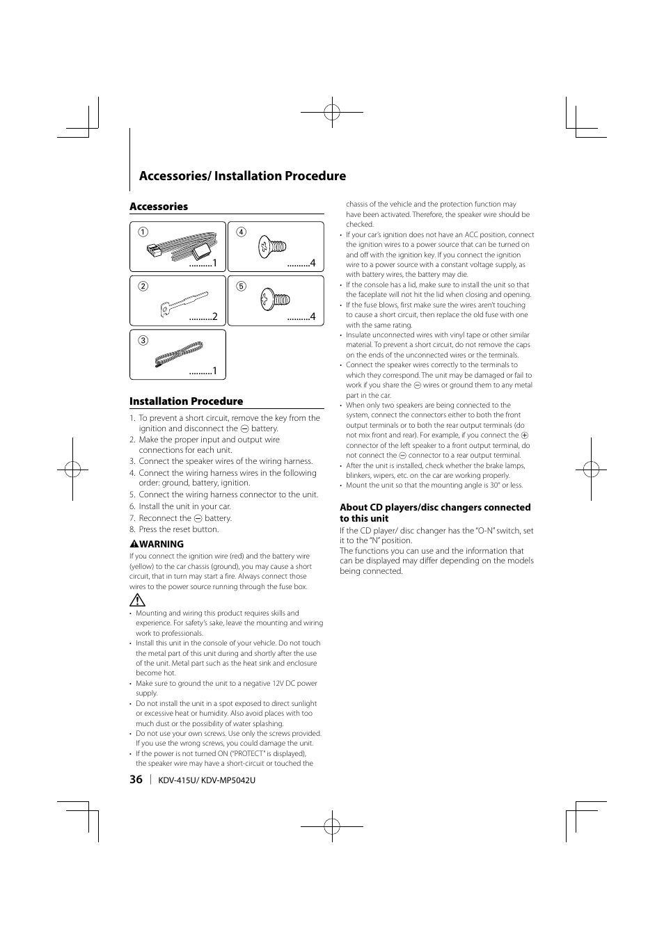Accessories/ installation procedure | Kenwood KDV-MP5042U User Manual | Page 36 / 42