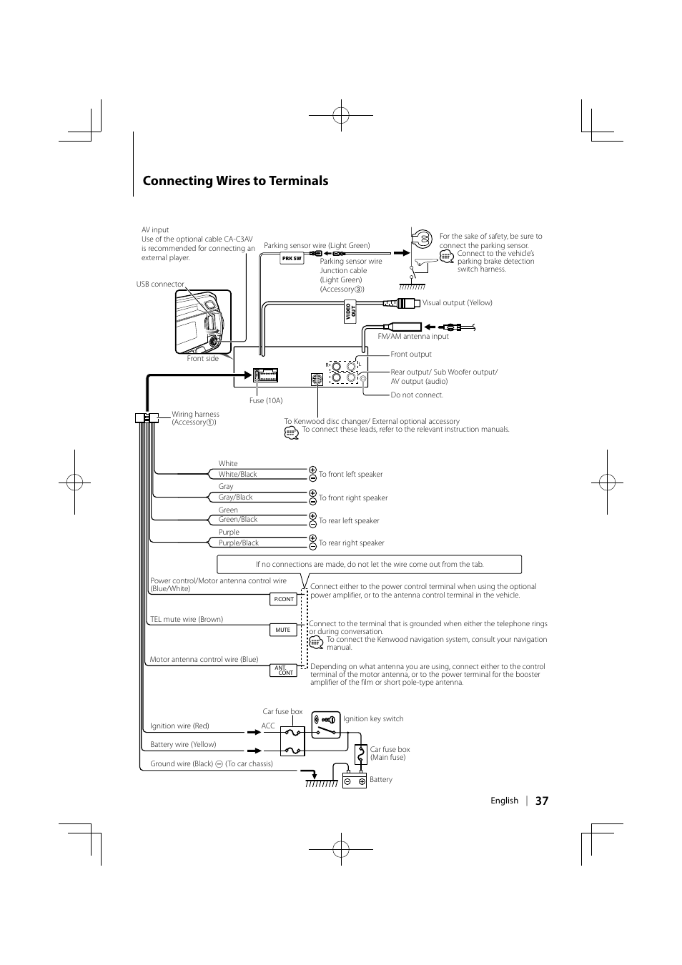 Connecting wires to terminals | Kenwood KDV-MP5042U User Manual | Page 37 / 42