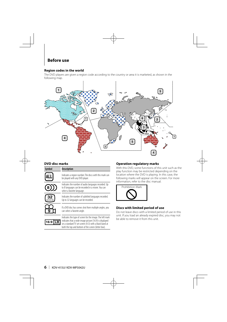 Before use | Kenwood KDV-MP5042U User Manual | Page 6 / 42