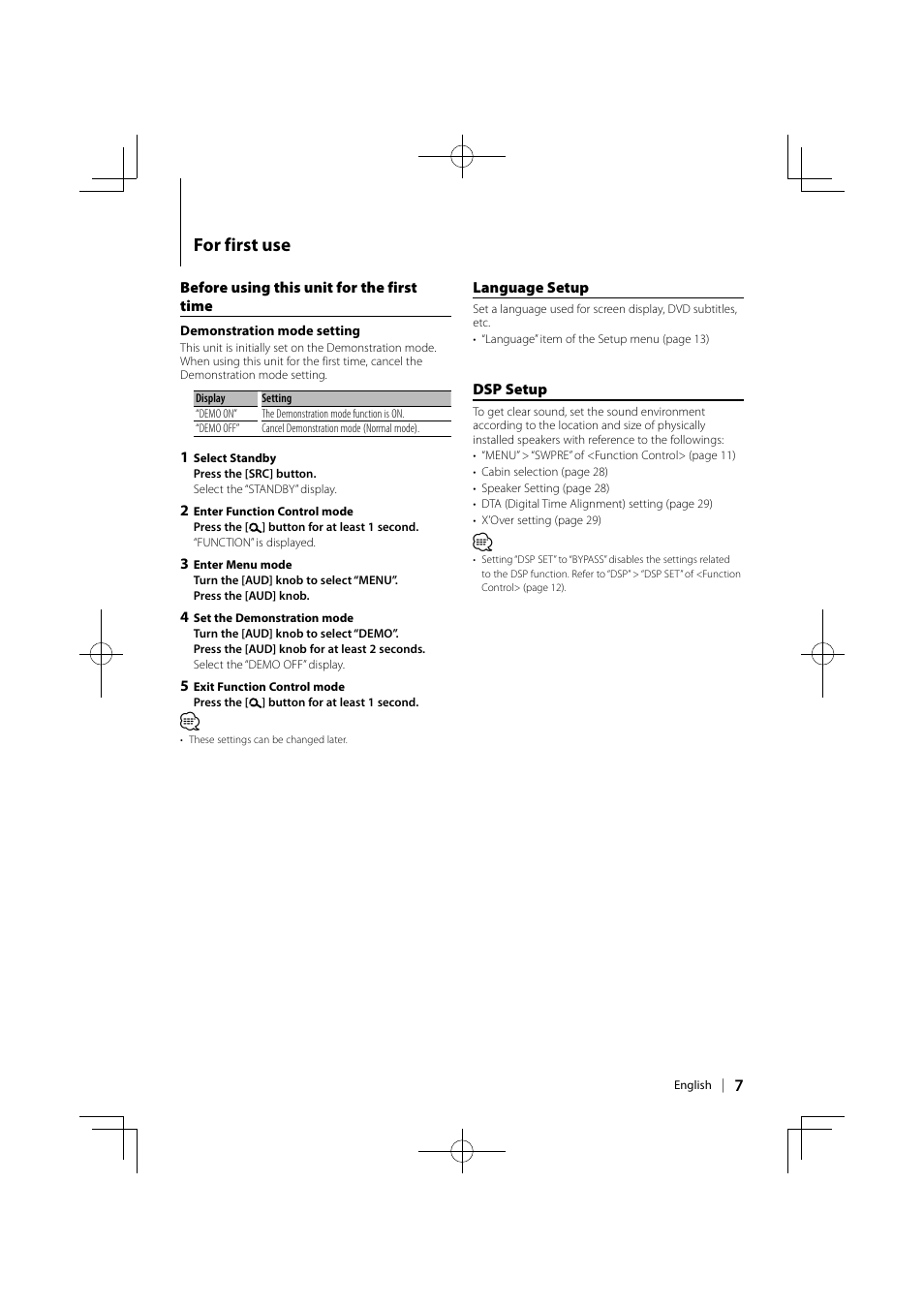 For first use | Kenwood KDV-MP5042U User Manual | Page 7 / 42