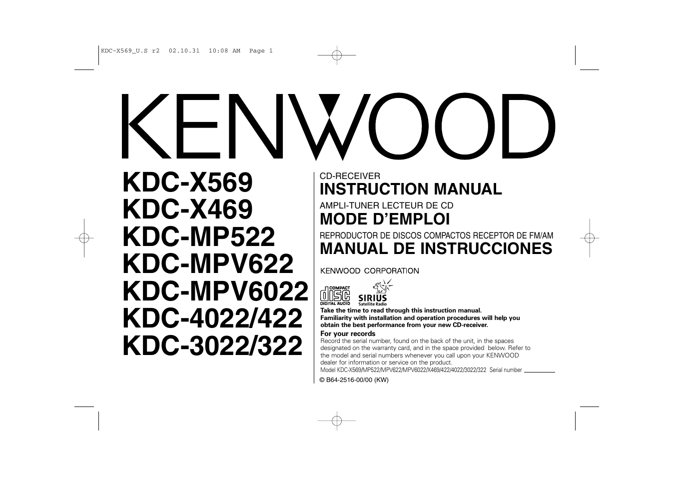 Kenwood KDC-MPV622 User Manual | 112 pages