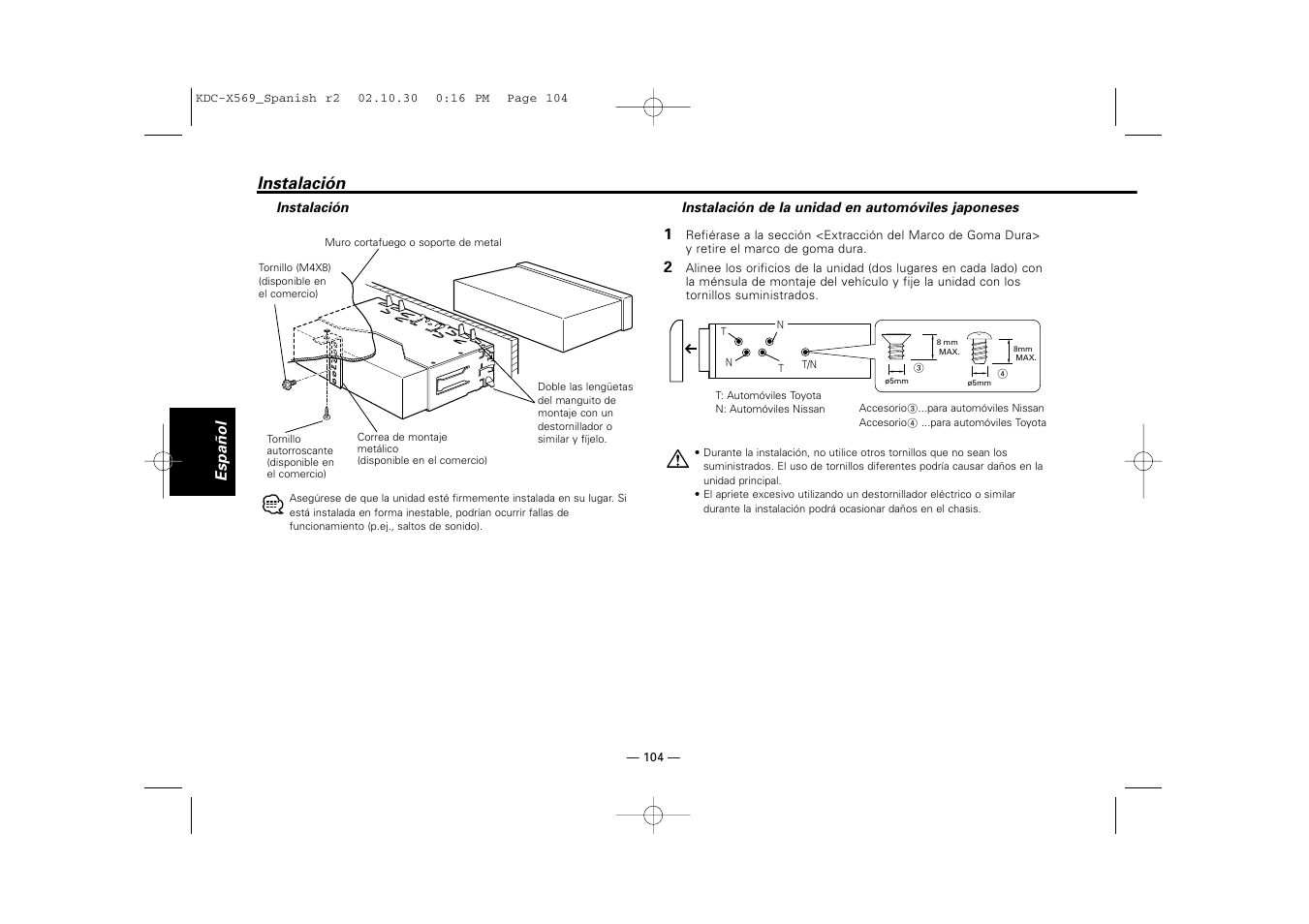 Instalacion, Instalación | Kenwood KDC-MPV622 User Manual | Page 104 / 112