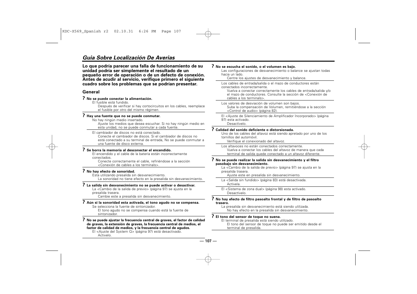 Guia sobre localizacion de averias, Guia sobre localización de averias | Kenwood KDC-MPV622 User Manual | Page 107 / 112