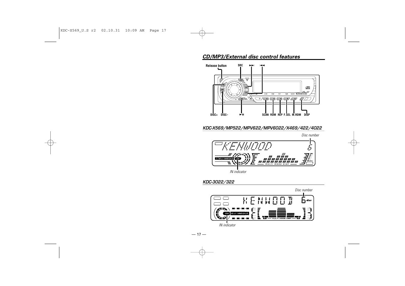 Cd/mp3/external disc control features | Kenwood KDC-MPV622 User Manual | Page 17 / 112