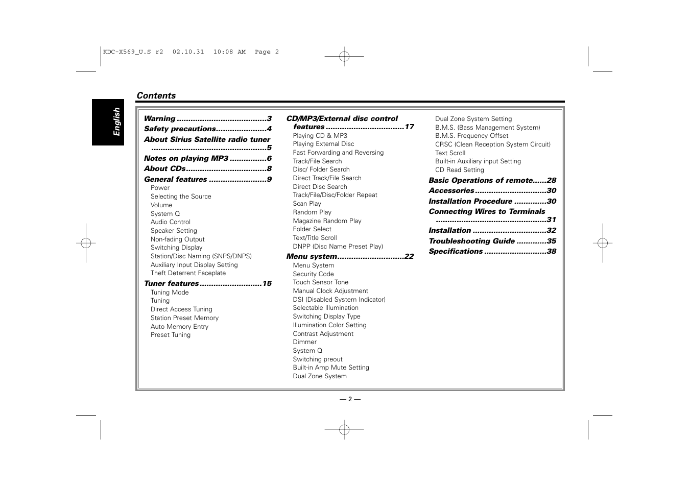 English | Kenwood KDC-MPV622 User Manual | Page 2 / 112