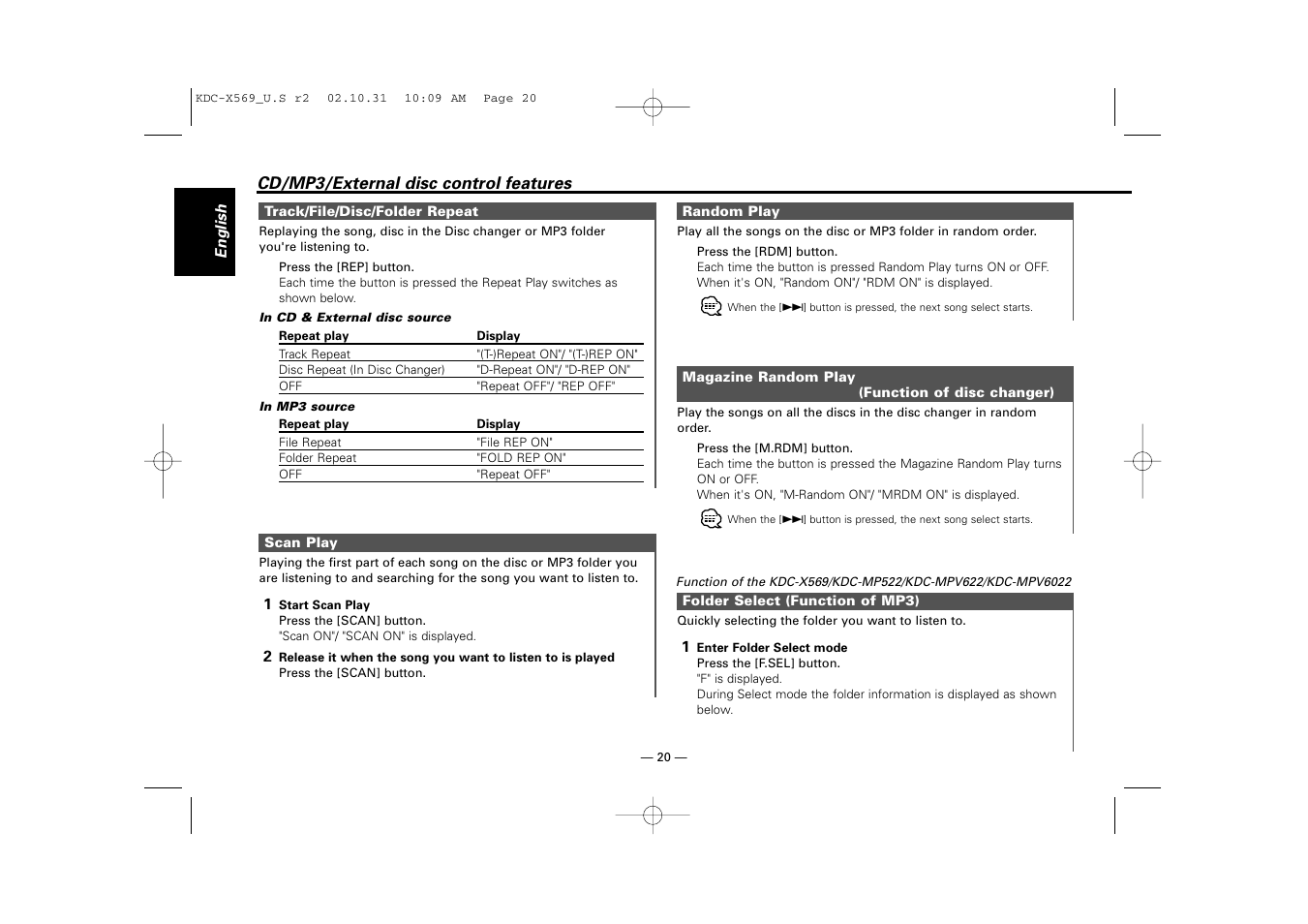 Kenwood KDC-MPV622 User Manual | Page 20 / 112