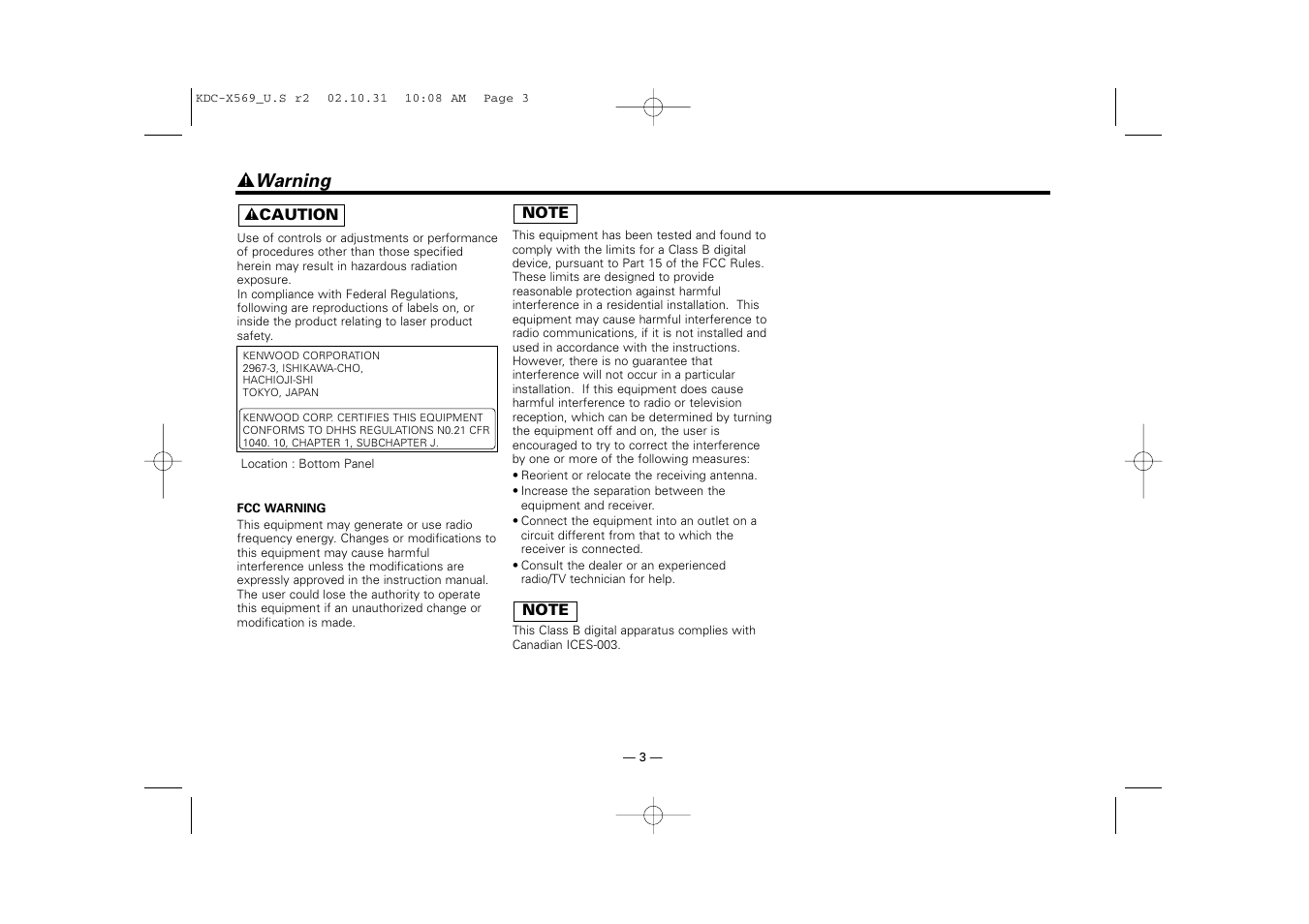 Warning, 2 warning | Kenwood KDC-MPV622 User Manual | Page 3 / 112