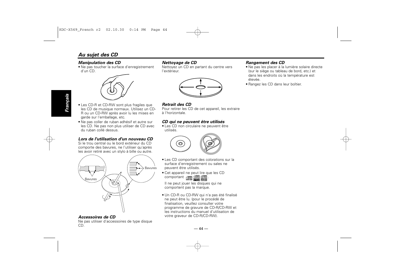 Au sujet des cd | Kenwood KDC-MPV622 User Manual | Page 44 / 112