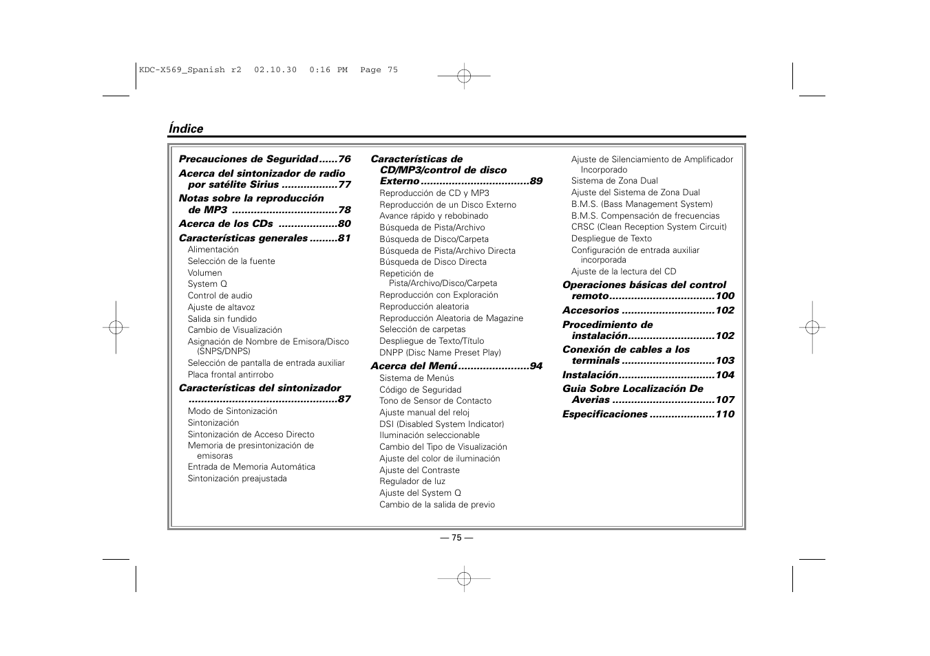 Espanol | Kenwood KDC-MPV622 User Manual | Page 75 / 112