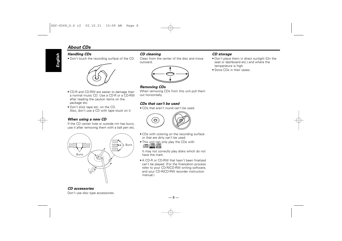 About cds | Kenwood KDC-MPV622 User Manual | Page 8 / 112