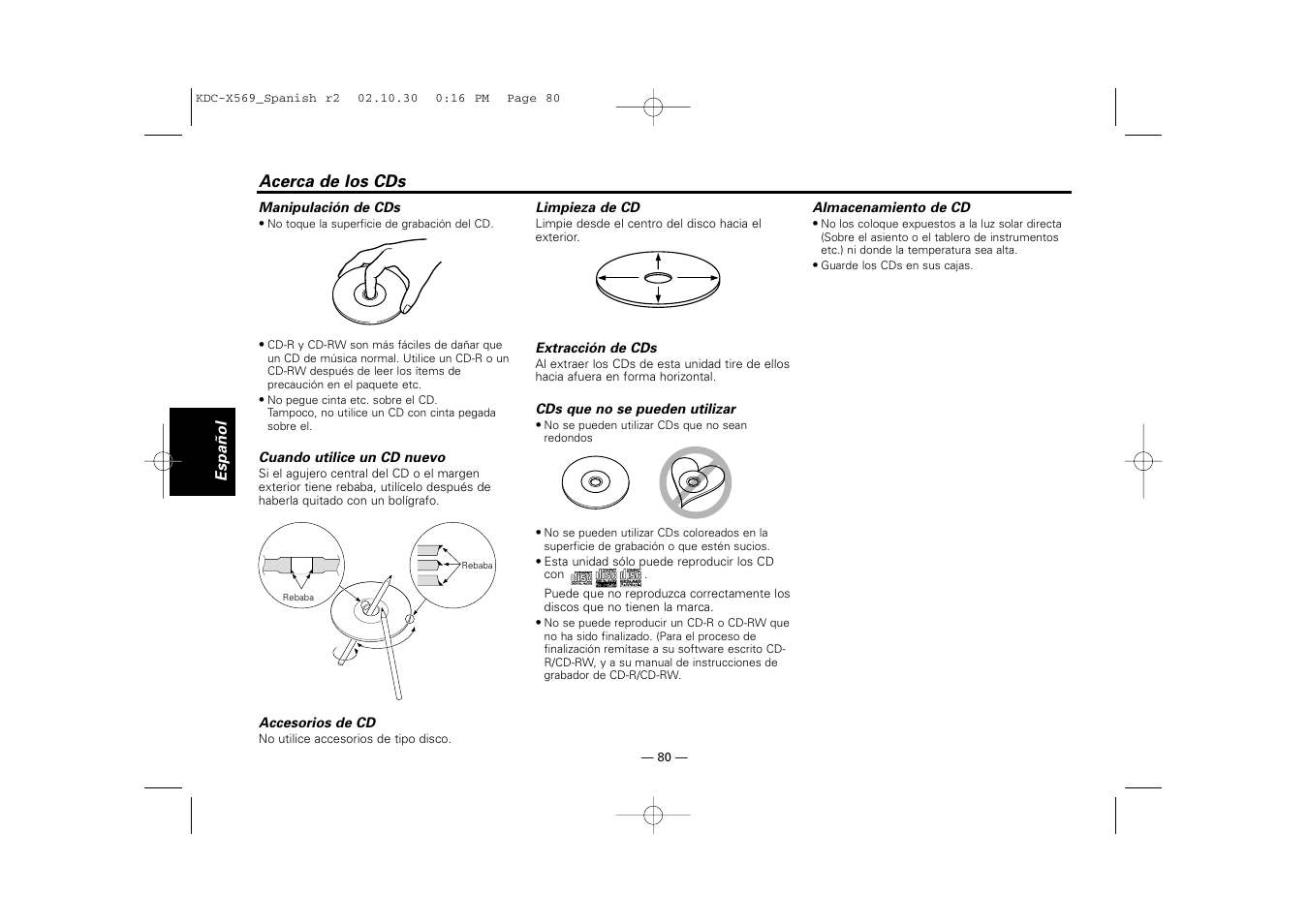 Acerca de los cds | Kenwood KDC-MPV622 User Manual | Page 80 / 112