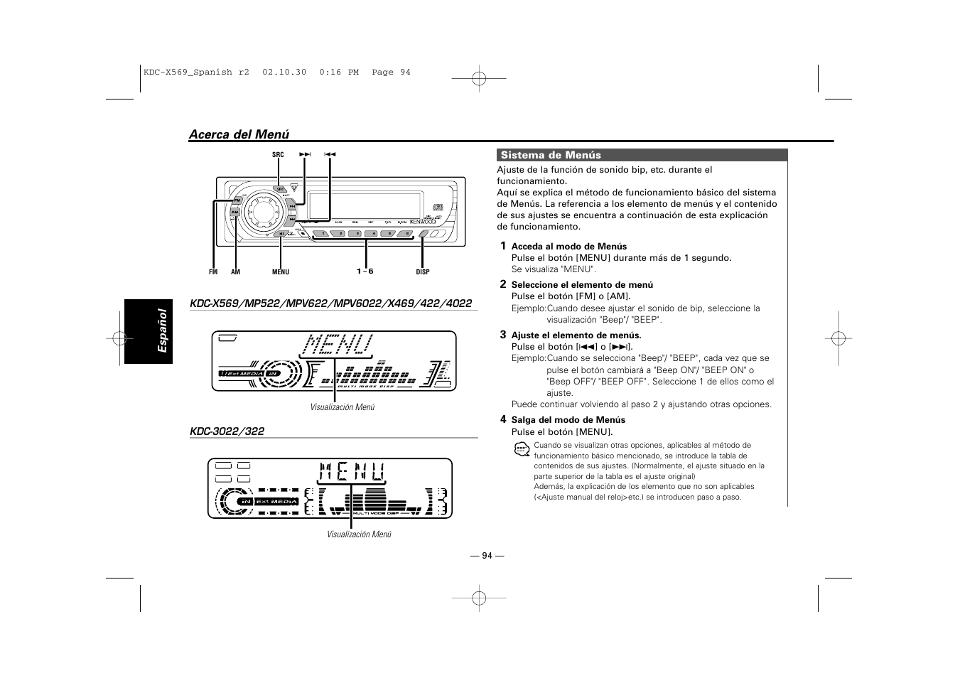 Acerca del menu | Kenwood KDC-MPV622 User Manual | Page 94 / 112