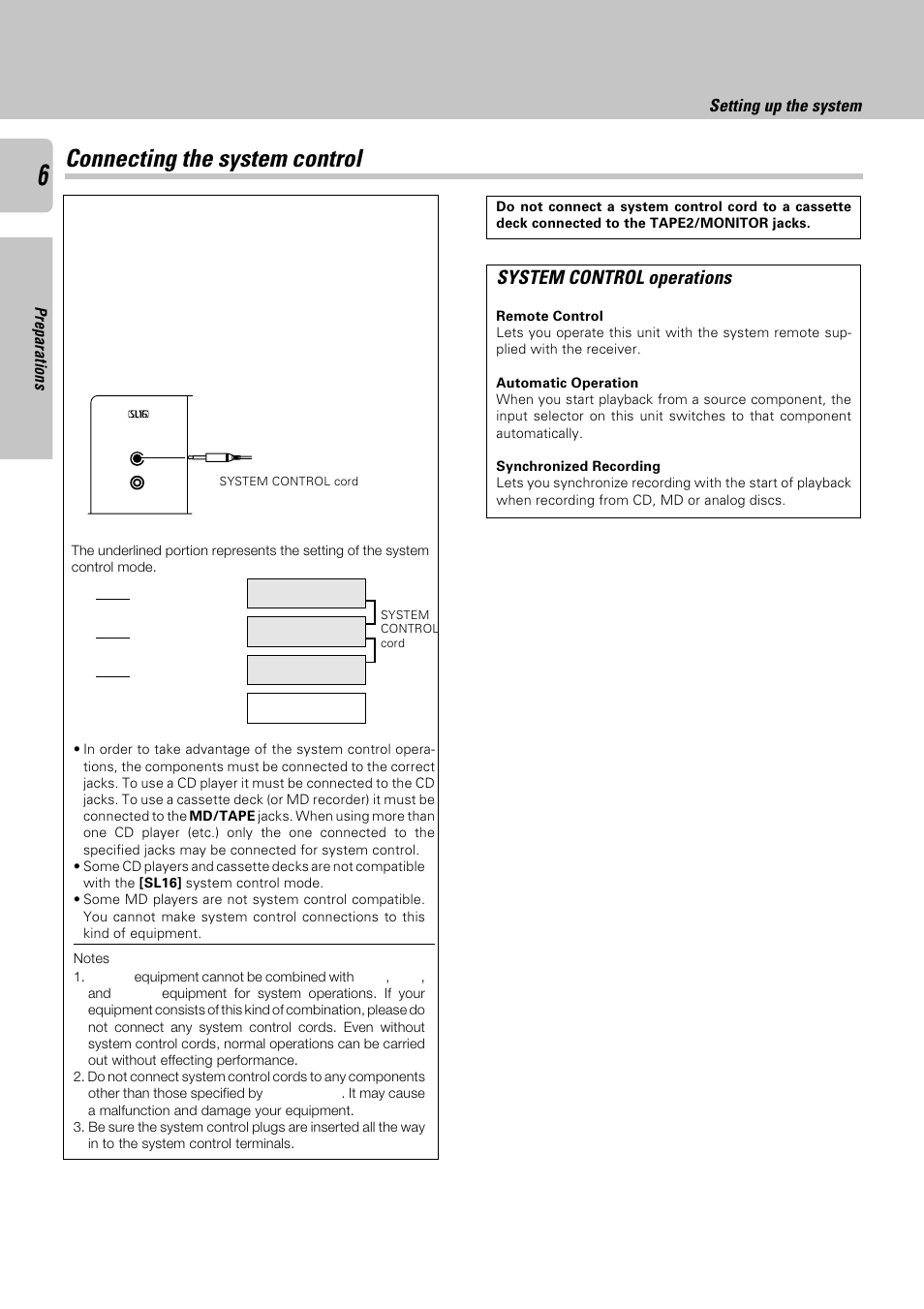 Connecting the system control, System control operations, Setting up the system | Kenwood KRF-A4030 User Manual | Page 6 / 20