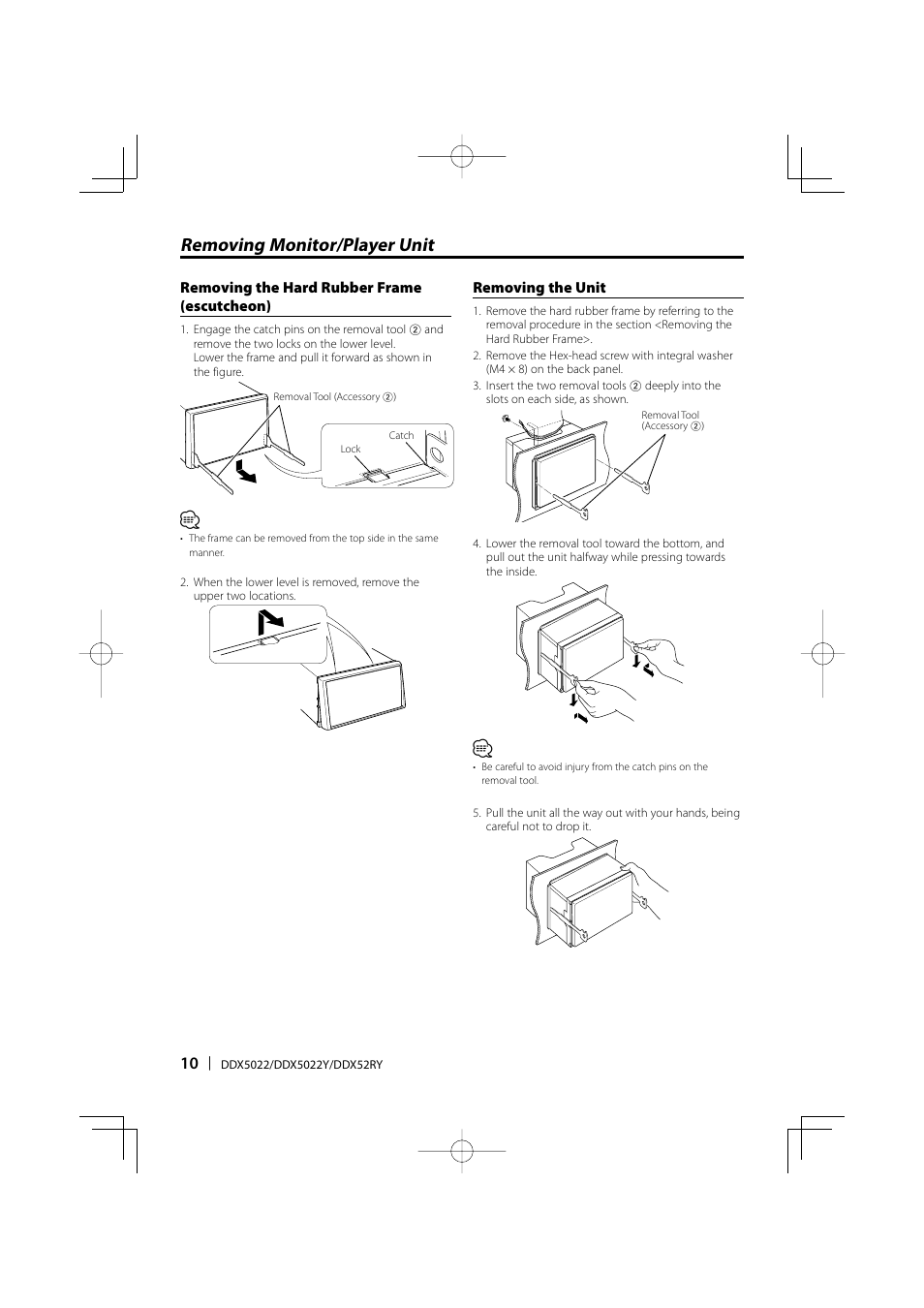 Removing monitor/player unit | Kenwood DDX5022 User Manual | Page 10 / 12