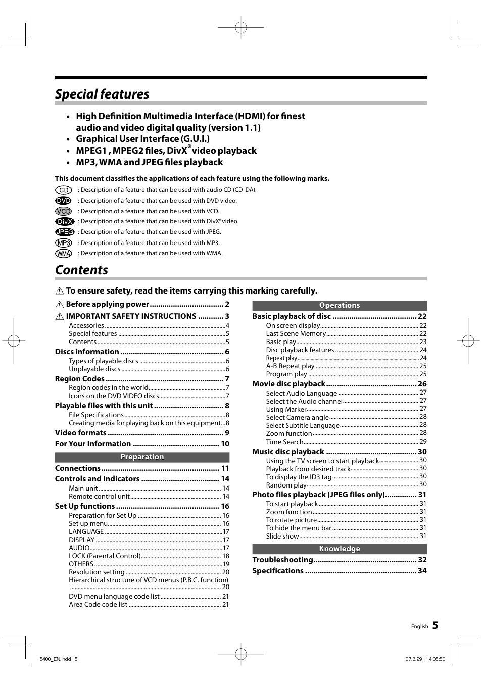 Kenwood DVF-5400 User Manual | Page 5 / 36