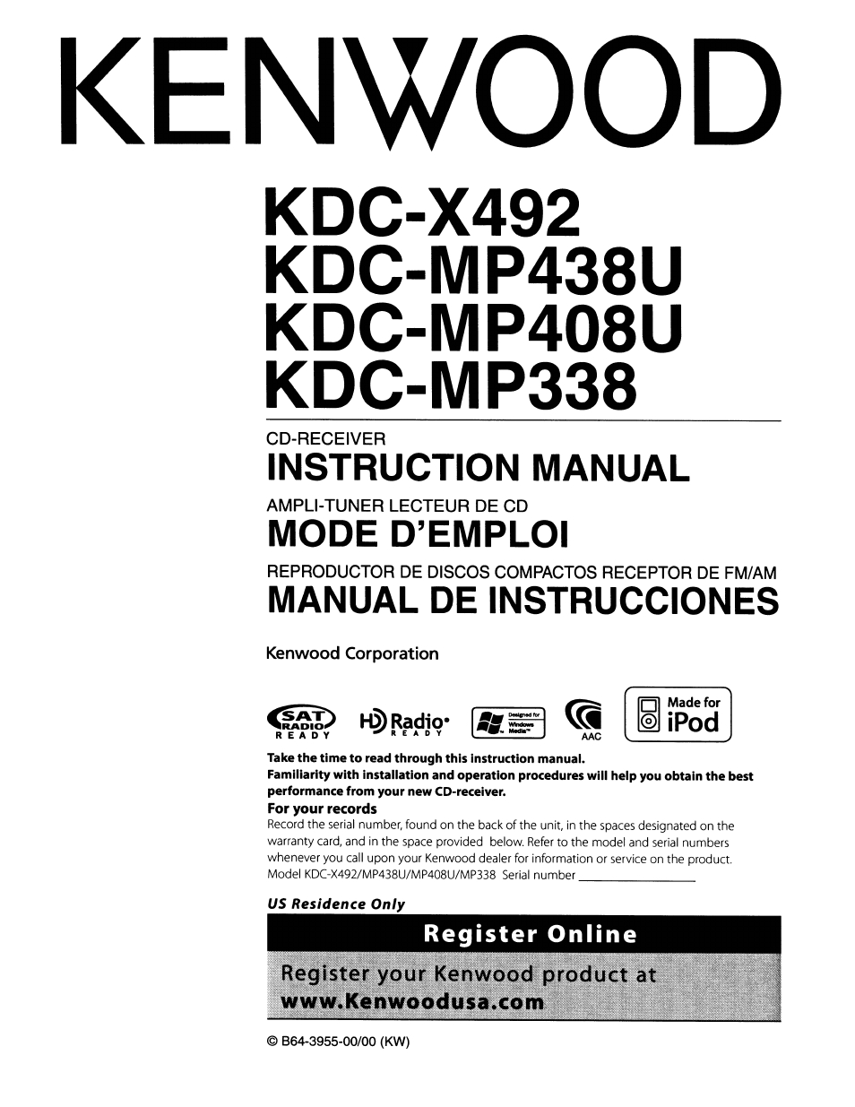 Kenwood KDC-MP408U User Manual | 32 pages