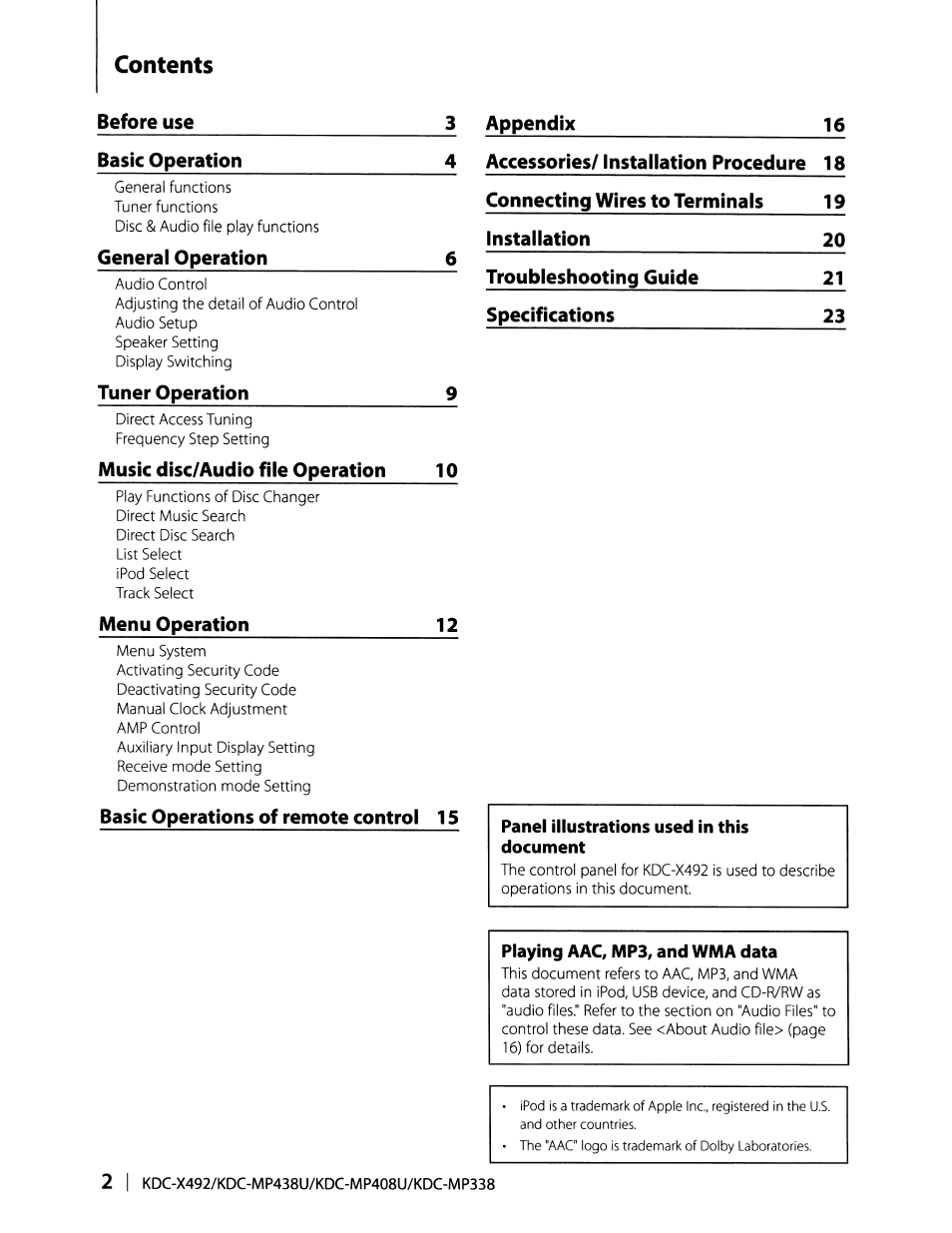 Kenwood KDC-MP408U User Manual | Page 2 / 32