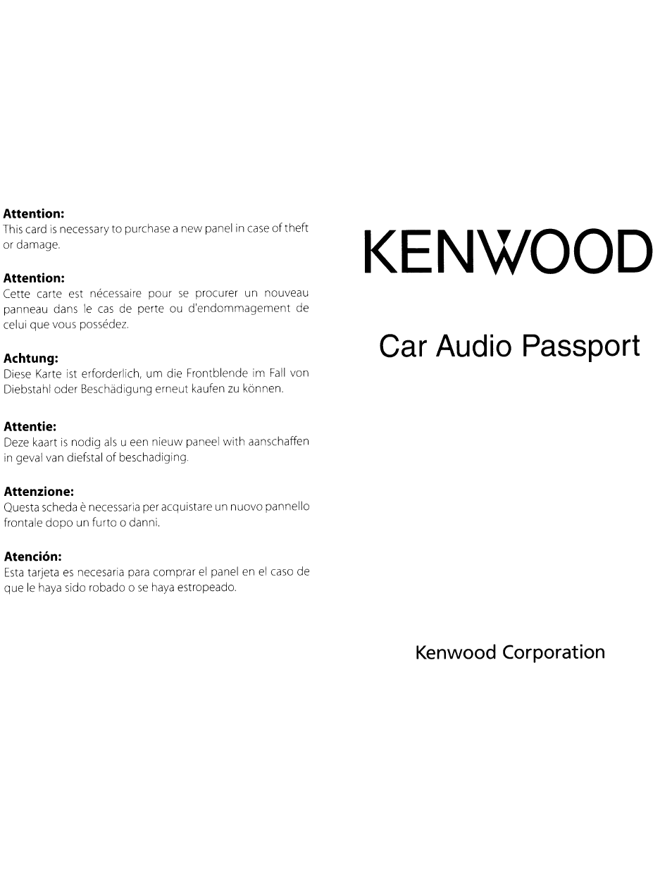 Attention, Achtung, Kenwood | Attentie, Attenzione, Atención, Car audio passport | Kenwood KDC-MP408U User Manual | Page 27 / 32